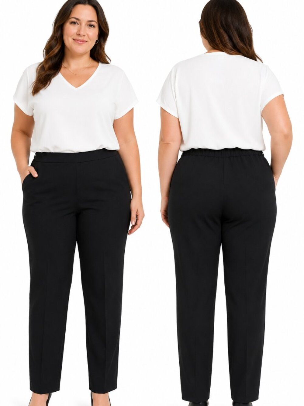 DANA BUCHMAN BRAND Women's Black Pull-On Dress Pants (Elastic Back) - Size 16